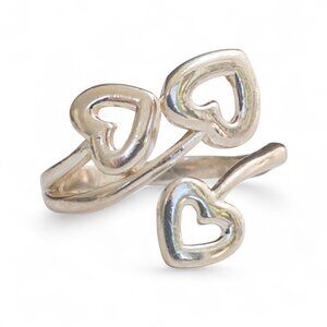 Sterling Silver Triple‑Heart Bypass Ring | Adjustable 7½ – 8½